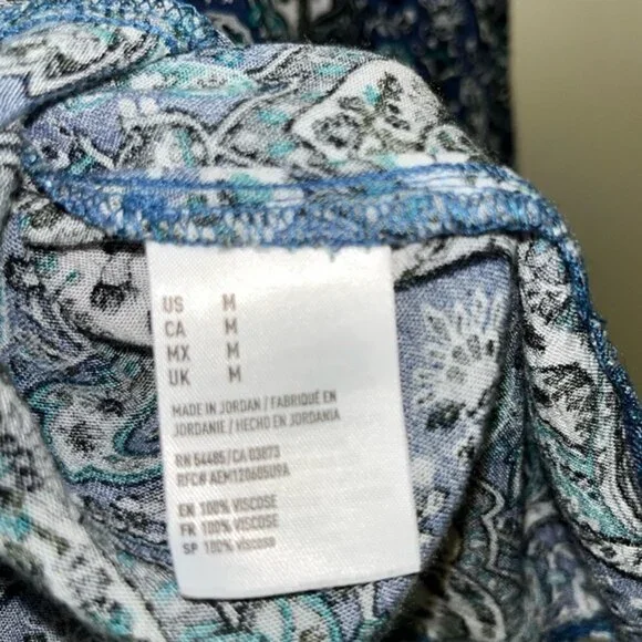 American Eagle Boho Open Back Dress Blue Paisley Mini Sleeveless Womens Size Med - Picture 9 of 9